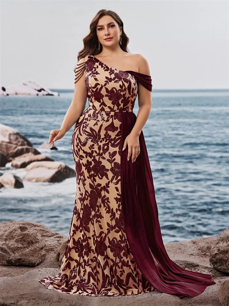 Regal Beaded Sequin Evening Party Gown