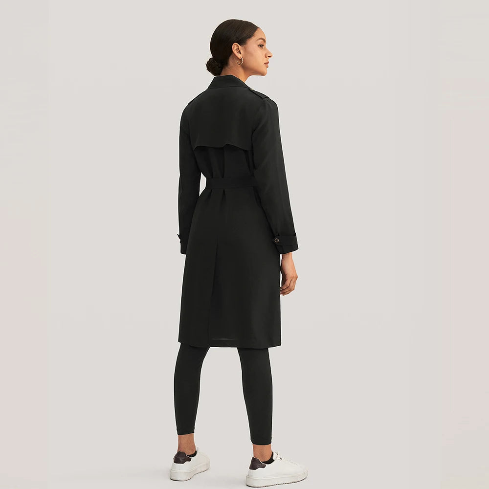 Classic Double-Breasted Silk Trench Coat