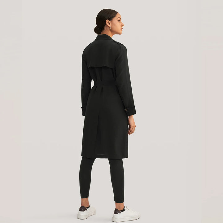 Classic Double-Breasted Silk Trench Coat