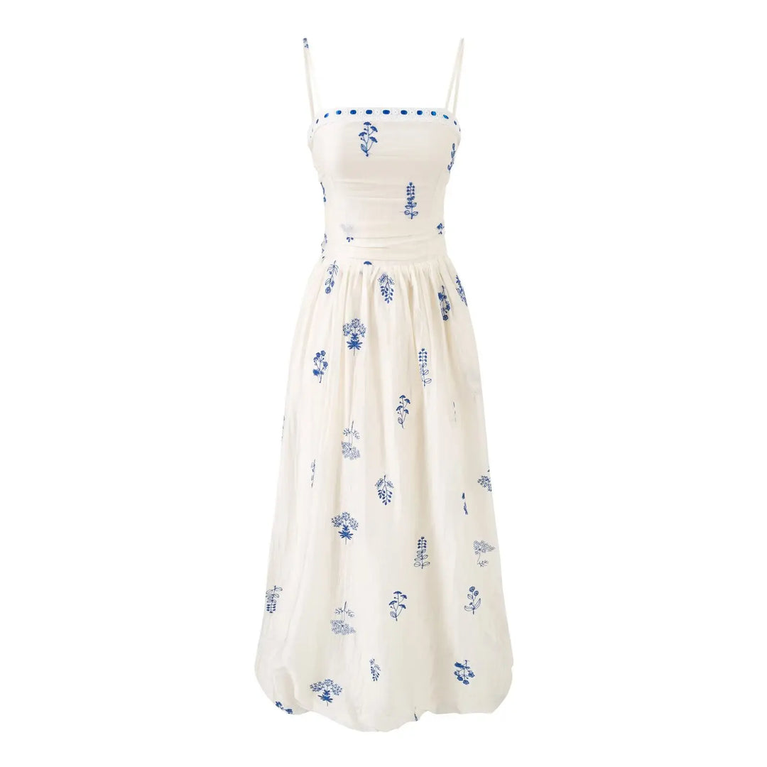 Regal Floral Embroidery Fit And Flare Sling Dress