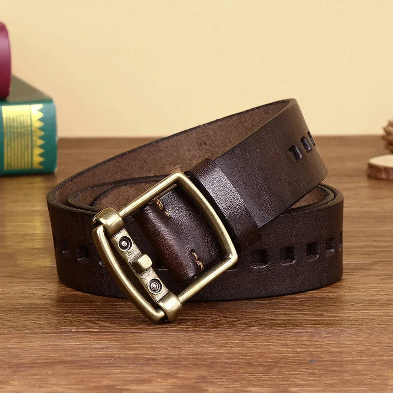 Vintage Brass Buckle Leather Belt