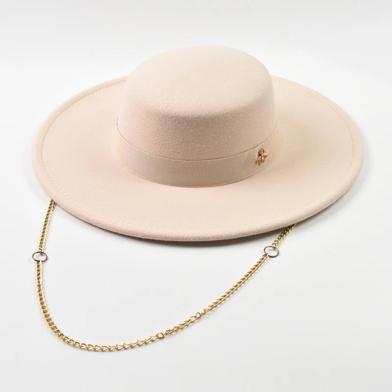 Classic Chain Decor Wide Jazz Hat