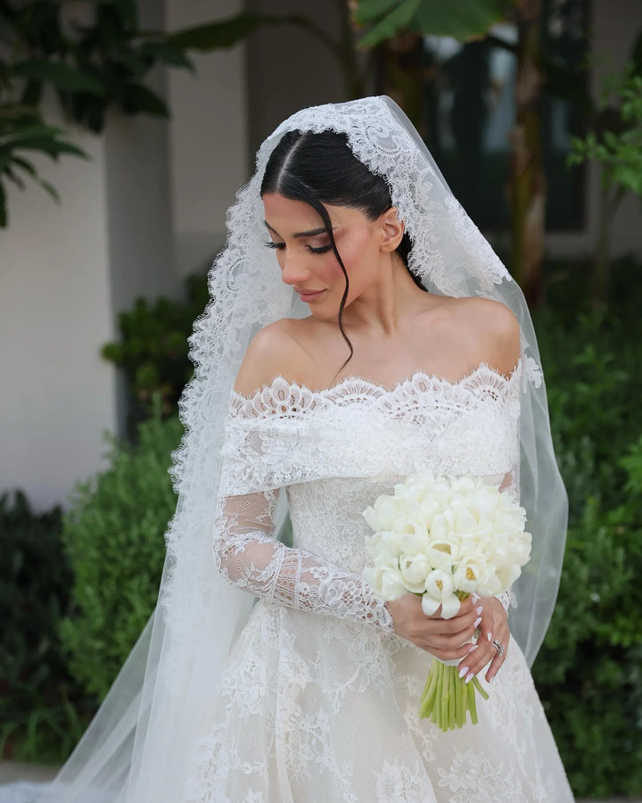 Timeless White Lace Off Shoulder Bridal Couture