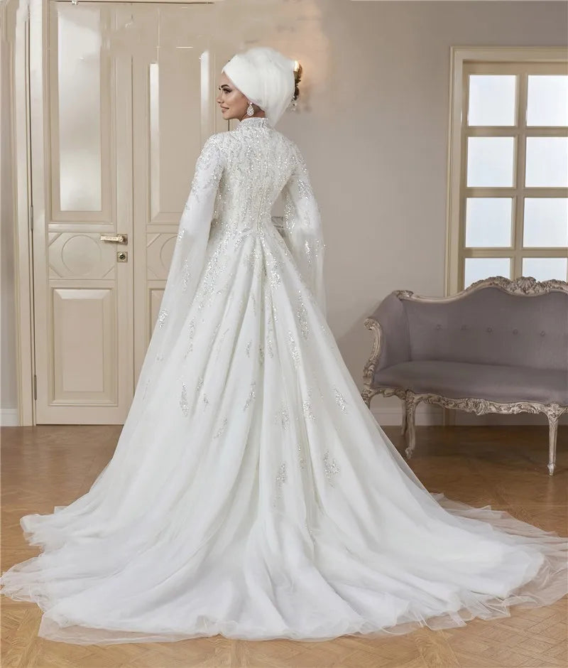 Elegant High Neck Muslim Bridal Dress