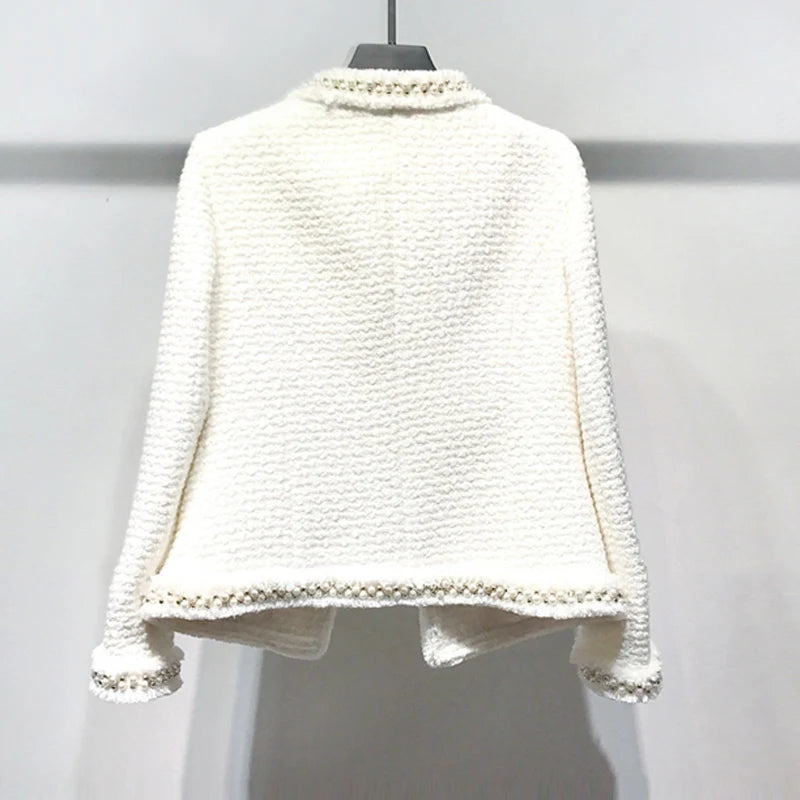 Refined Hand-made Beads Tweed Coat