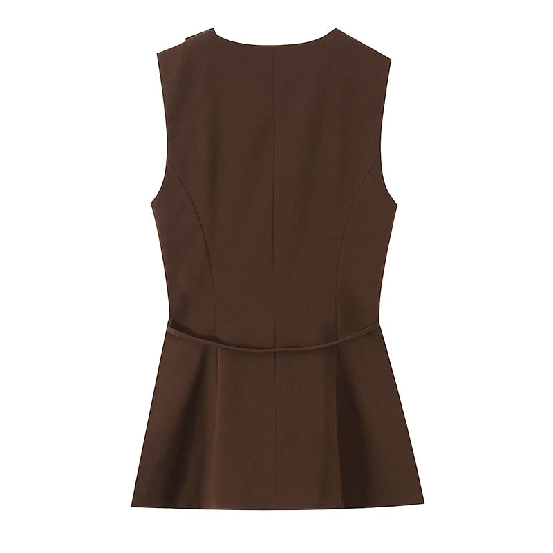 Sweet O-Neck Wrap Belted Vest