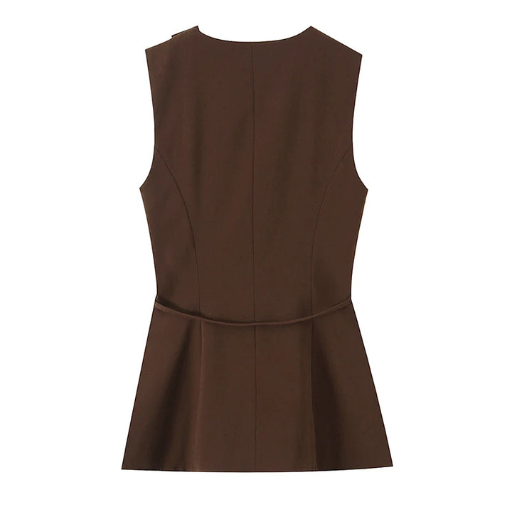 Sweet O-Neck Wrap Belted Vest