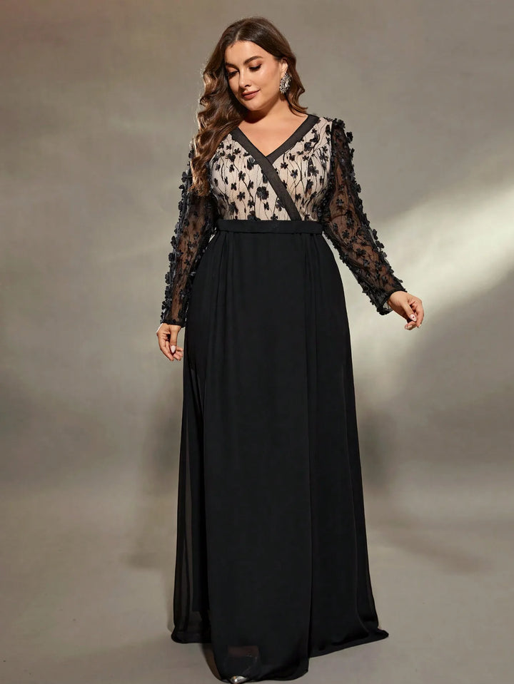 Luxury V-neck Embroidered Evening Dress