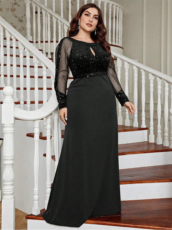 Elastic Mesh Velvet Sequins Evening Dress