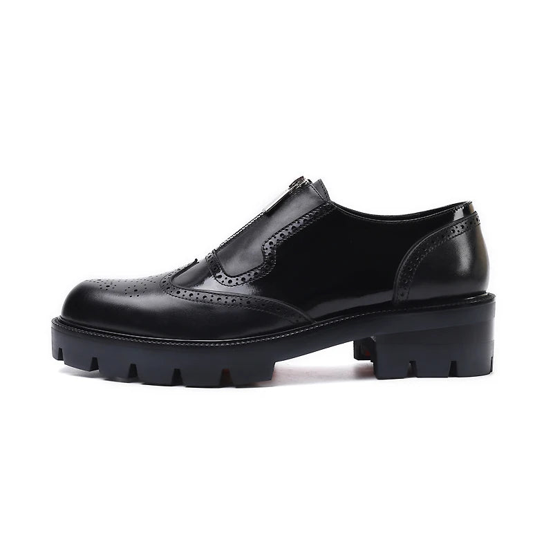 Classic Front Zip Brogue Shoes