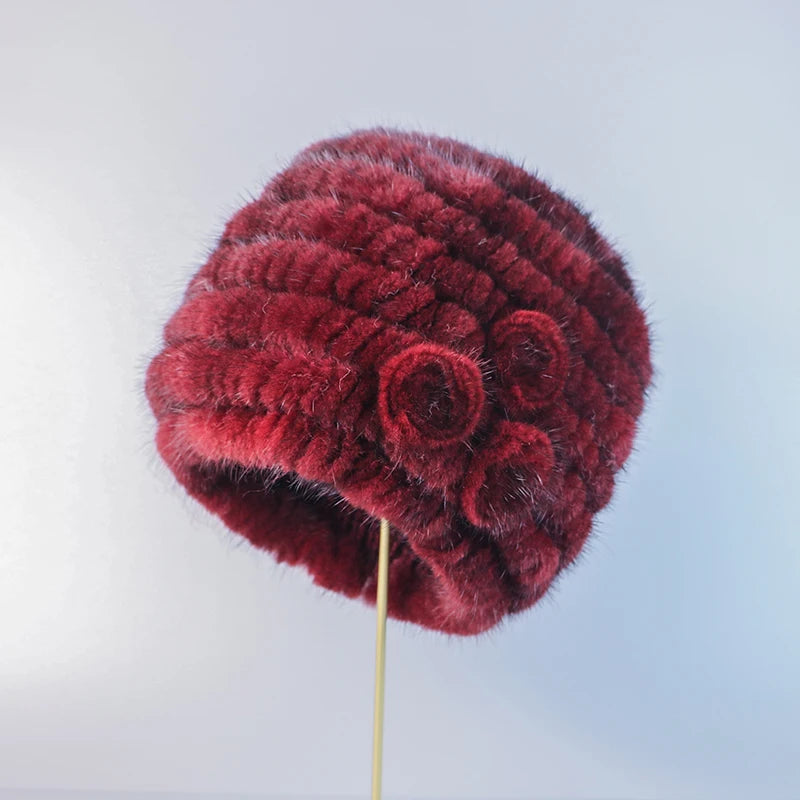 Premium Knitted Women's Handmade Fur Cap