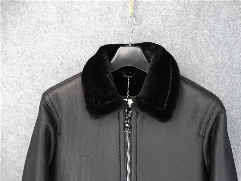 Fur Leather Bomber Flight Jacket