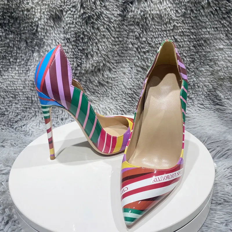 Graffiti Striped High-heeled Shoes