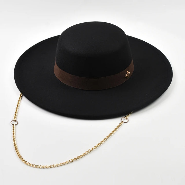 Classic Chain Decor Wide Jazz Hat