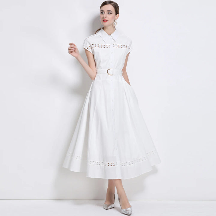 Graceful Lapel Short Sleeve Maxi Dress