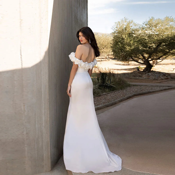 Fancy Floral Shoulder Bridal Dress