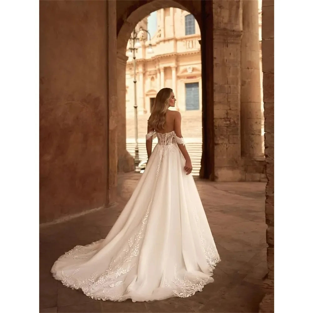 Vintage Satin Off Shoulder Bridal Dress