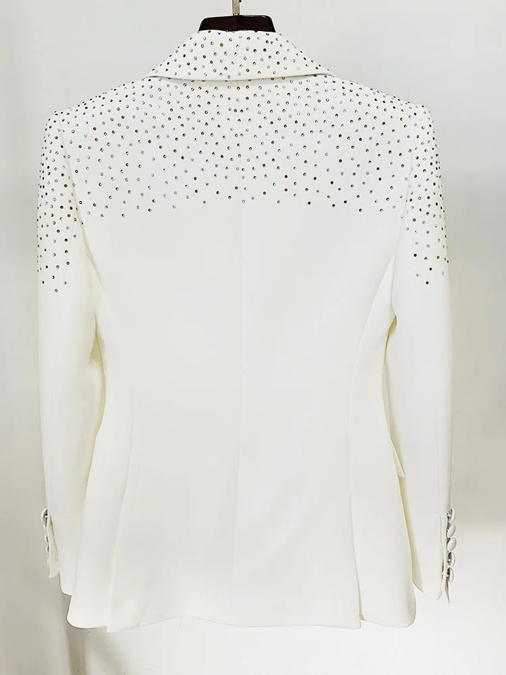 Lovely Single Button Diamonds Beaded Blazer