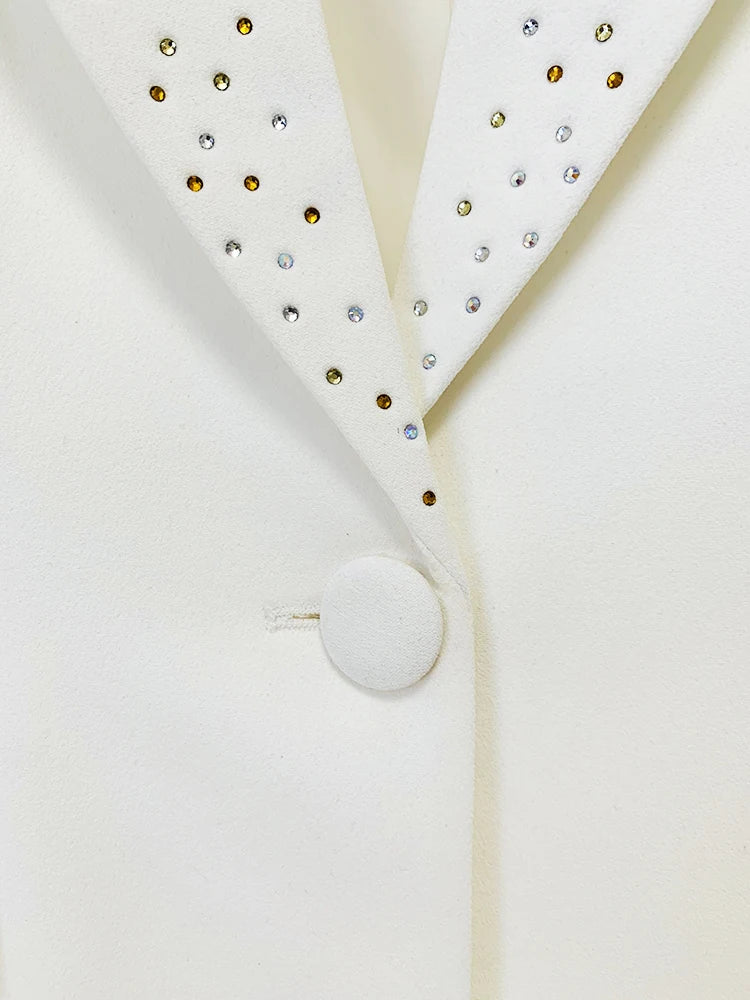 Lovely Single Button Diamonds Beaded Blazer
