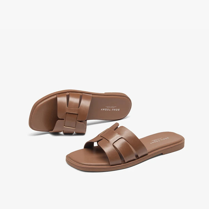 Retro Style Calfskin Leather Slippers