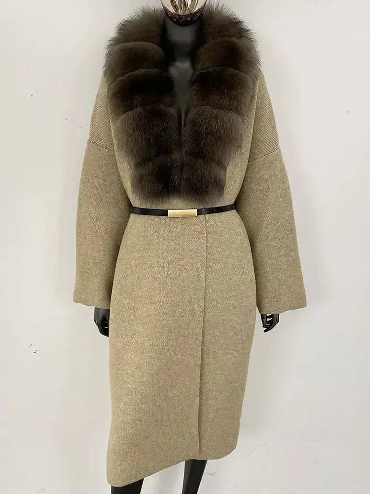 Alluring Detachable Real Fur Collar Coat