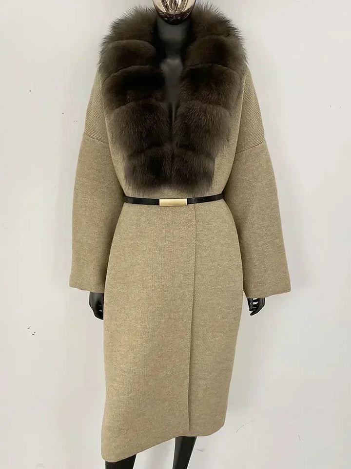 Alluring Detachable Real Fur Collar Coat