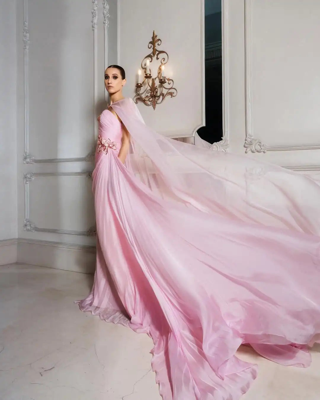 Elegant Cape Draped Beaded Women's Evening Dress