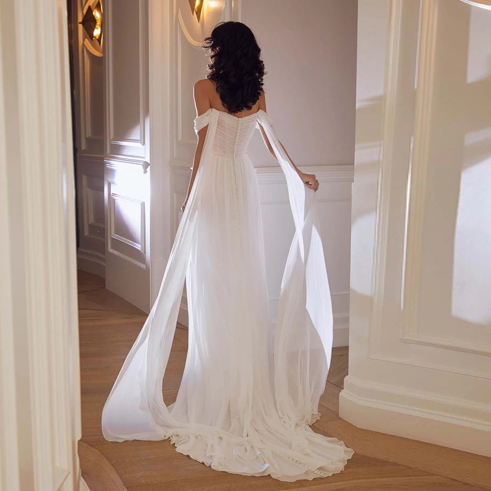 Sweep Off Shoulder Sleek Bridal Dress