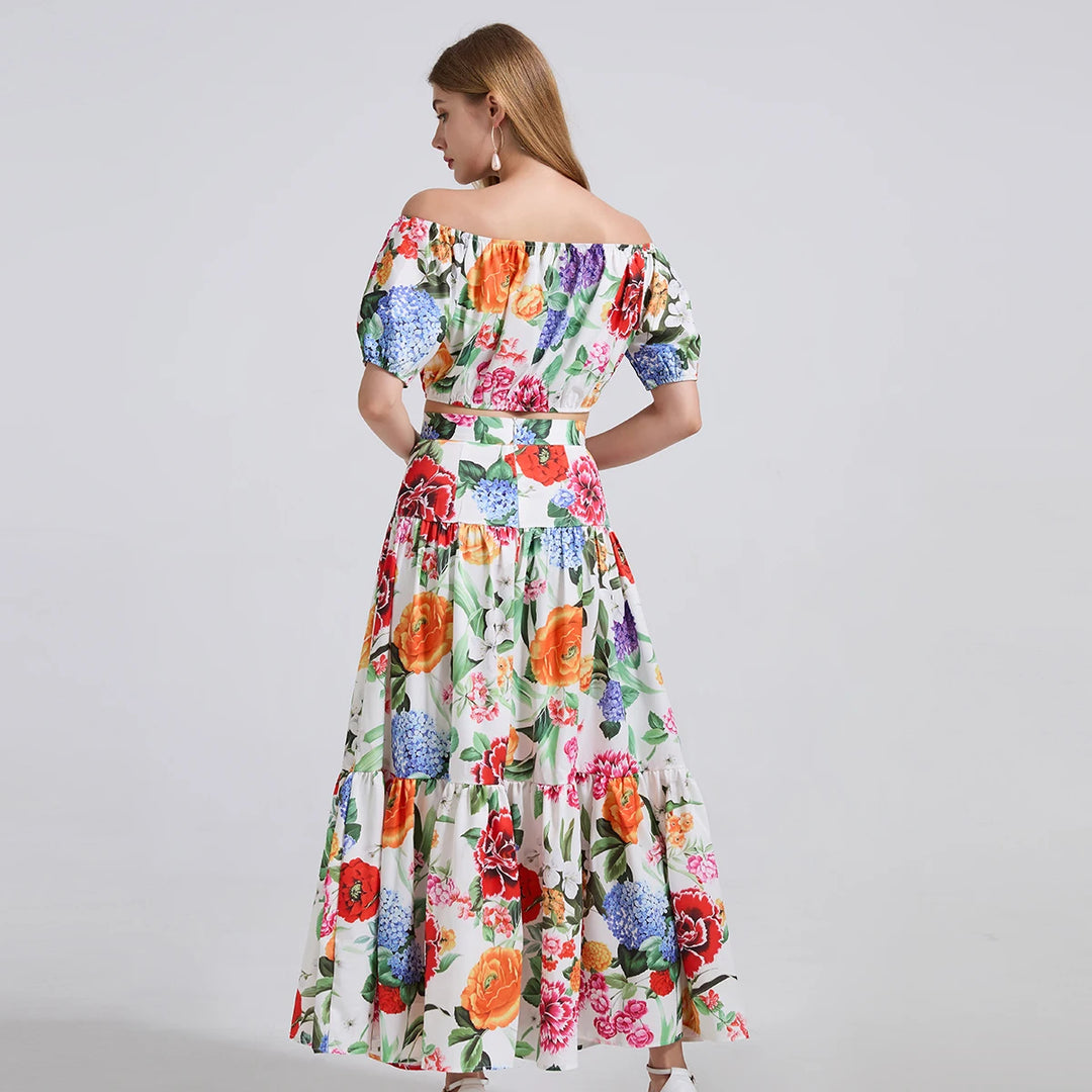 Stylish Slash Neck Beachwear Skirt Set