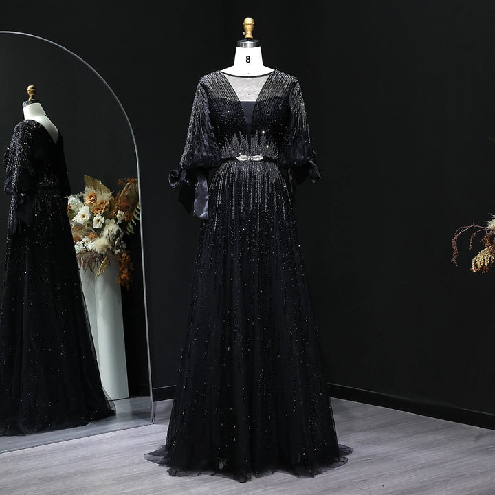 Luxury Sheer V-Neck Arabic Evening Dress