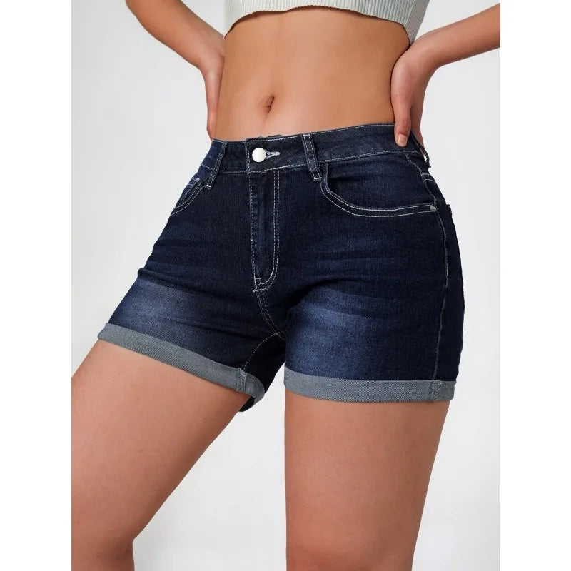 Versatile Elastic Waist Denim Shorts