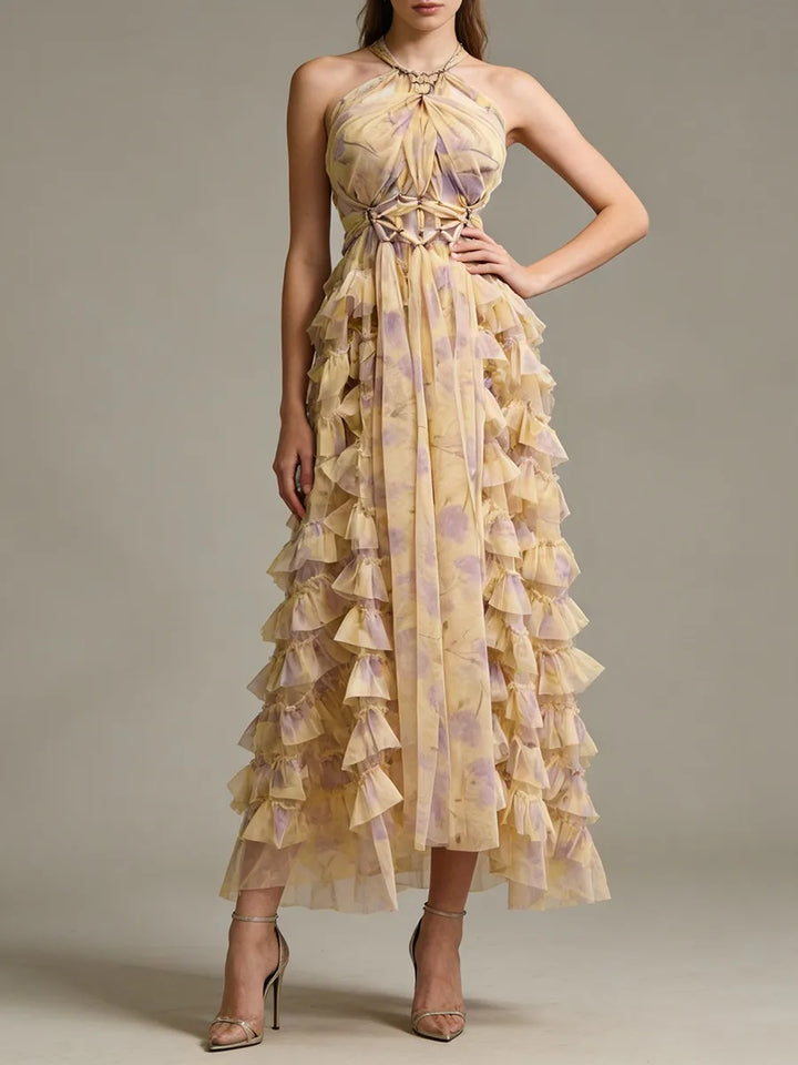 Alluring Spliced Ruffles Folds Dress