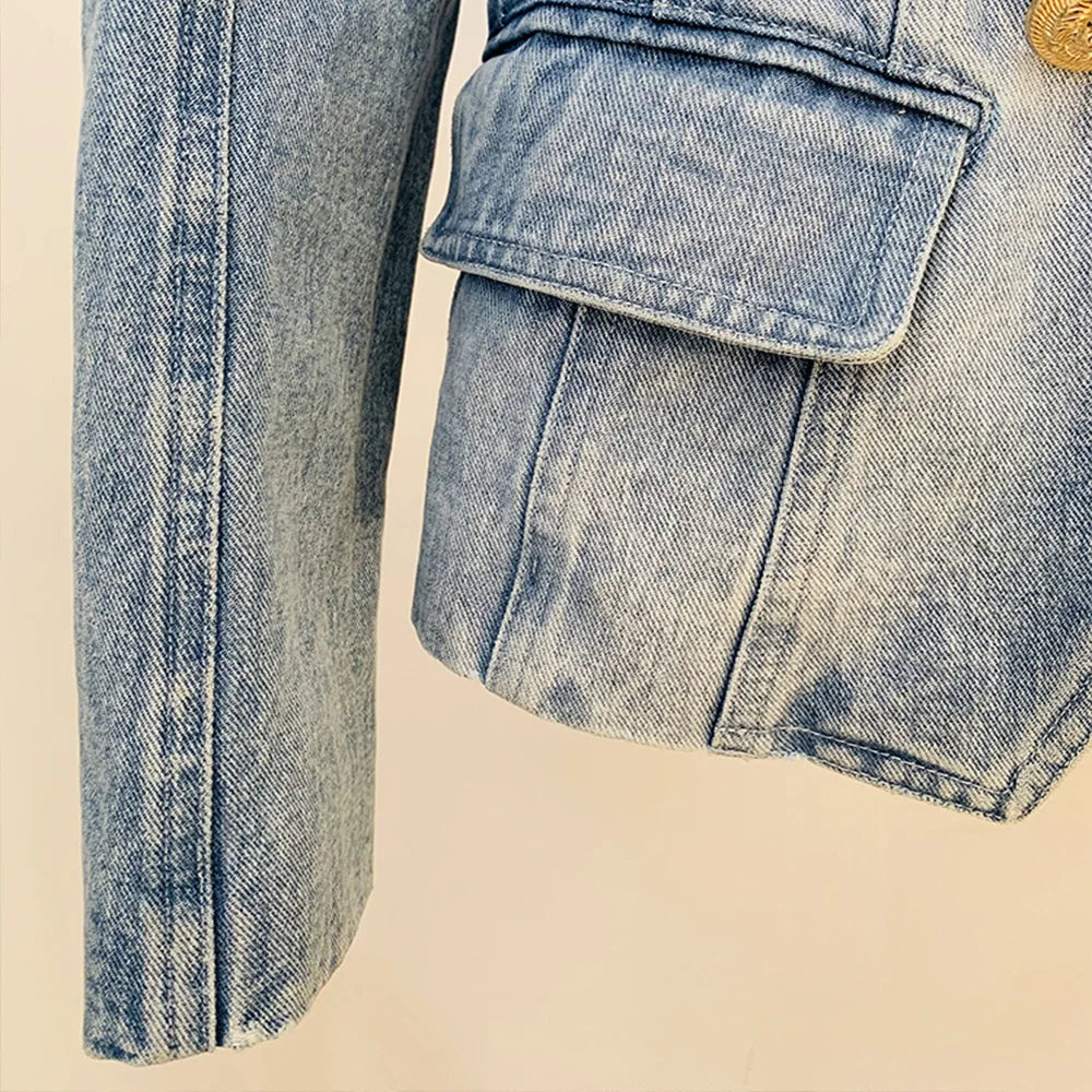 Double Breasted Denim Jeans Short Blazer