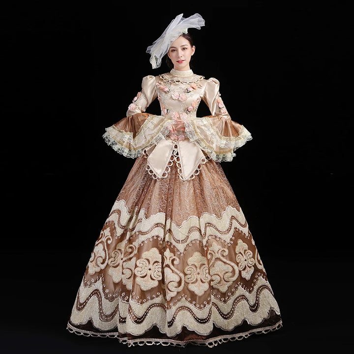 Medieval Style Floral Lace Gown