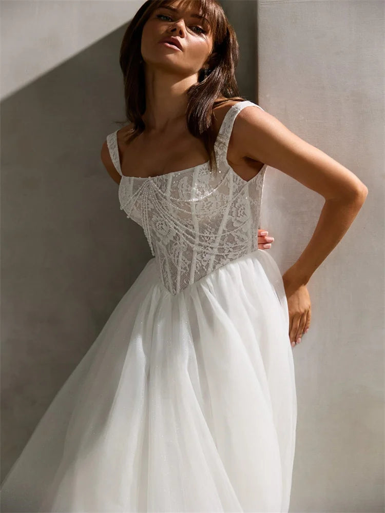 Exquisite Modern Thin Straps Bridal Gown