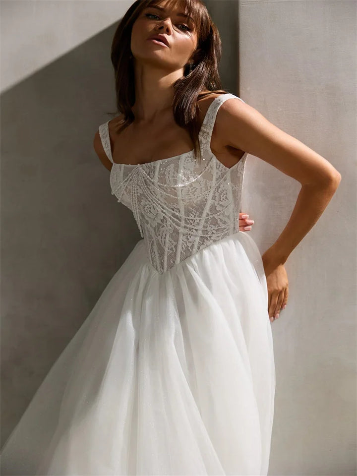 Exquisite Modern Thin Straps Bridal Gown