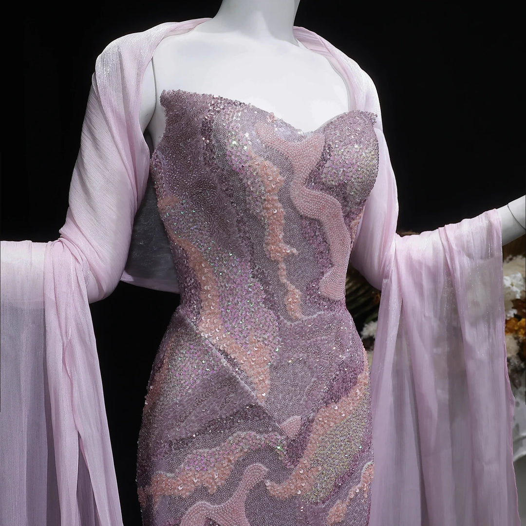Resplendent Cape Sequined Arabic Party Gown