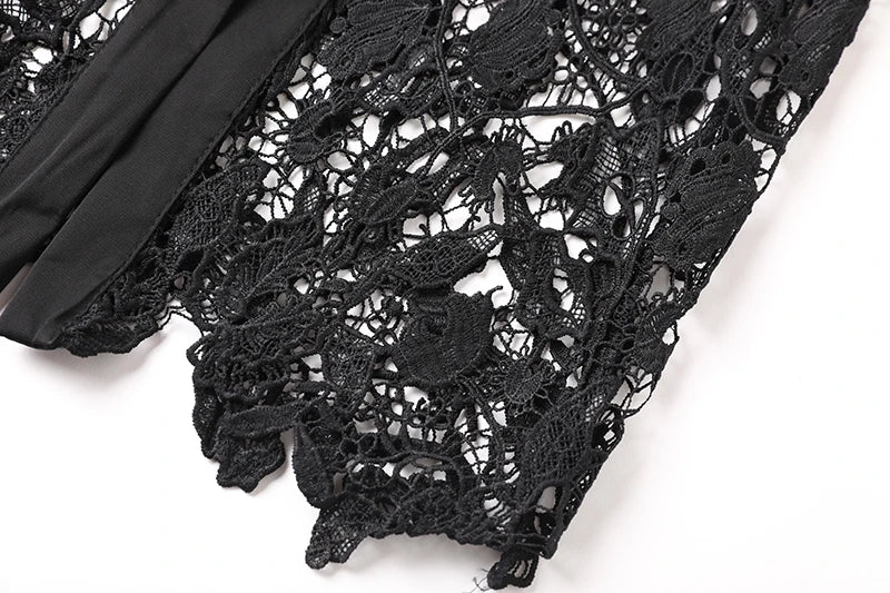 Metre Buttons Black Lace Dress