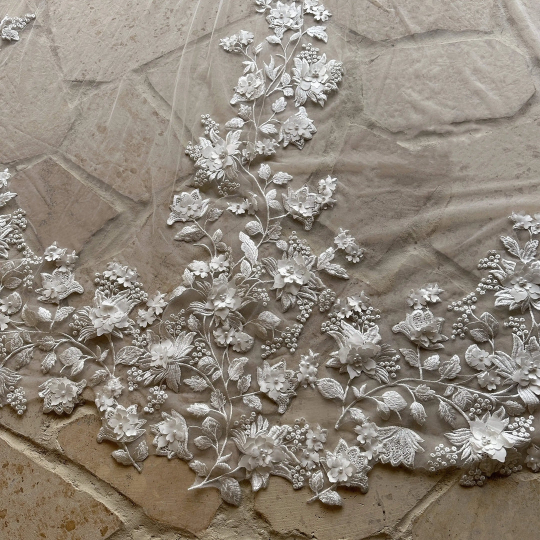 Modest Floral Appliqué Bridal Veil