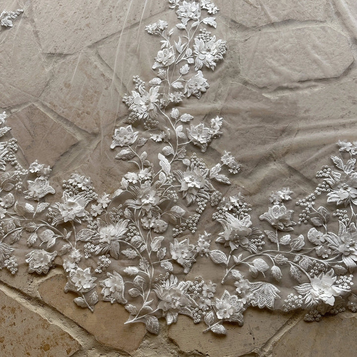 Modest Floral Appliqué Bridal Veil