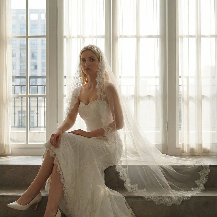 Romantic Scalloped Lace Bridal Veil
