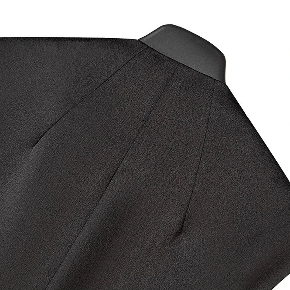 Black skirt fabric with tailored seam lines and pleated panel detail