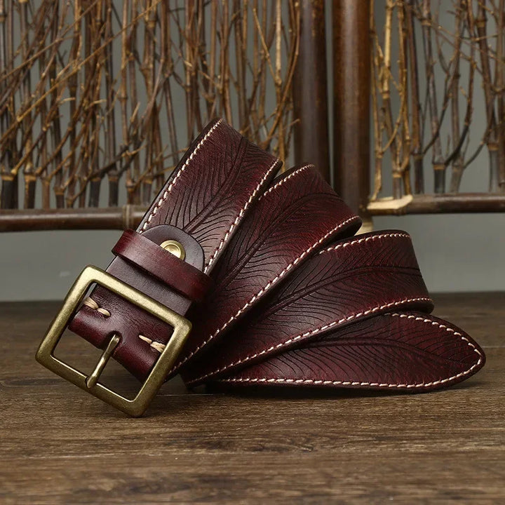 Elegant Carved Design Pure Cowhide Belt