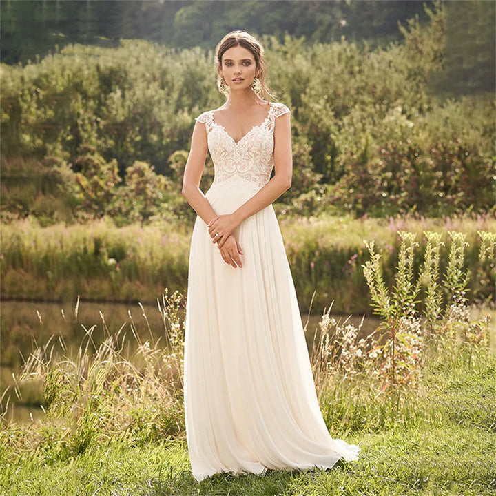 Cap Sleeves Illusion Back Wedding Dress