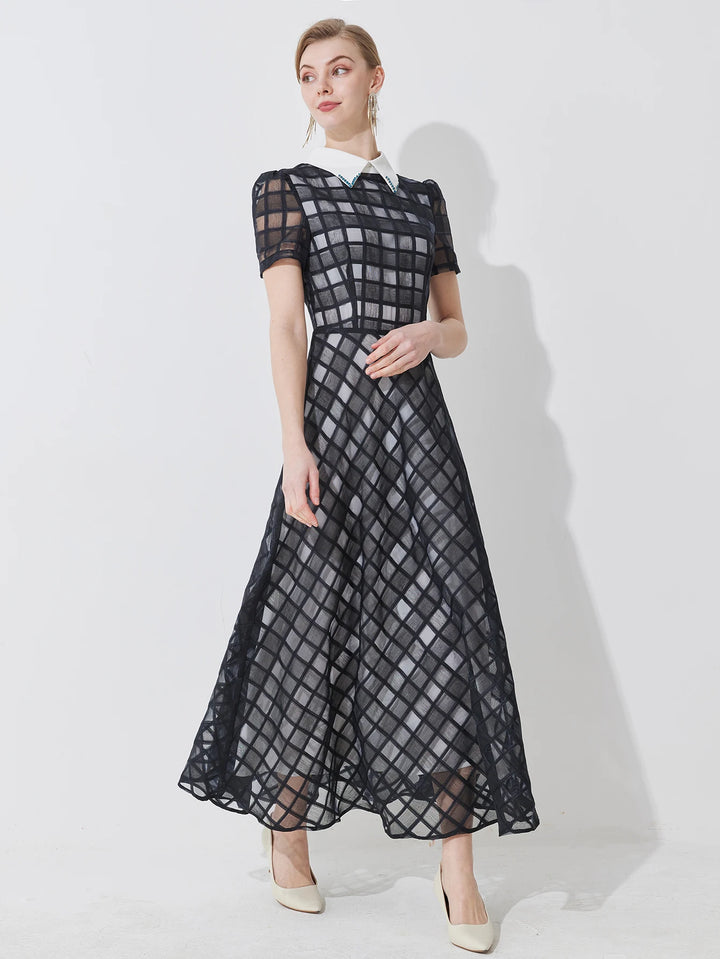 Lovely Checkered net-sheer Fitted Dress