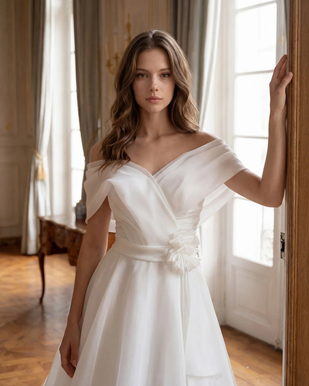 Alluring Floral Bow Accent Wedding Dress