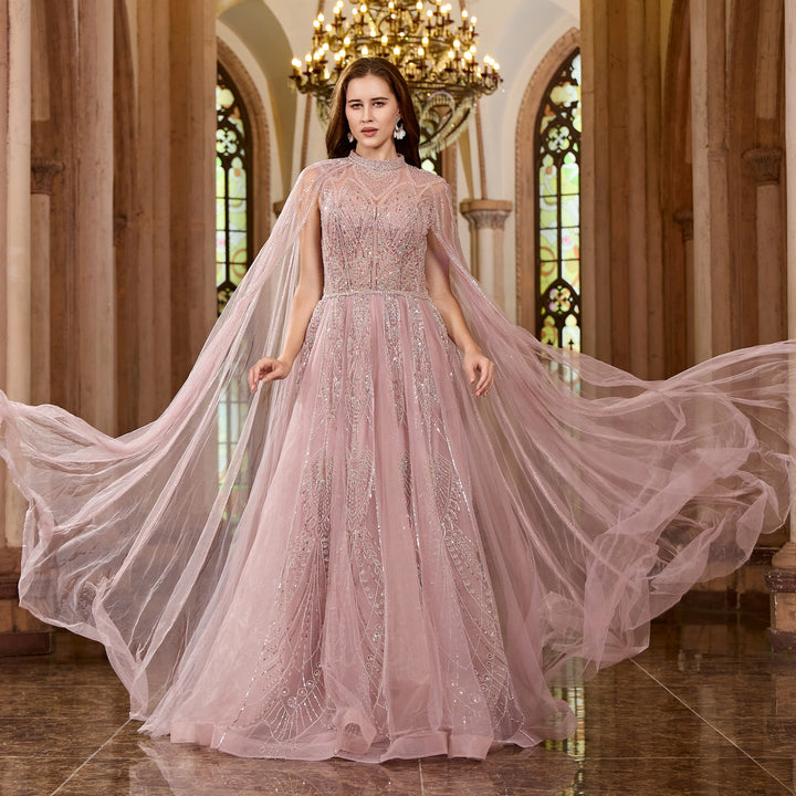 Luxury Cape Sleeves Arabic Evening Gown