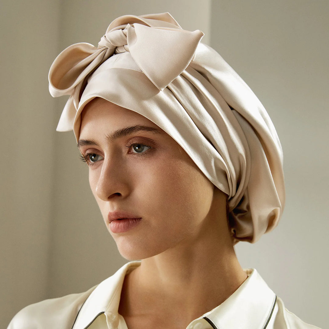 Adjustable Band Pure Silk Tie Bonnet