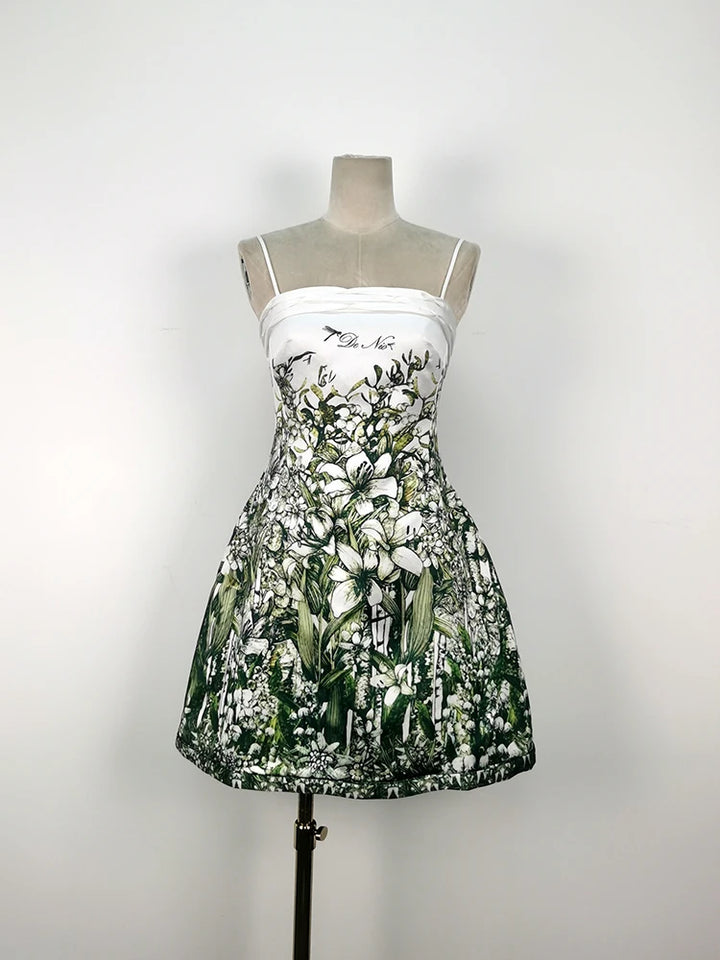 Green Floral Strapless Dress