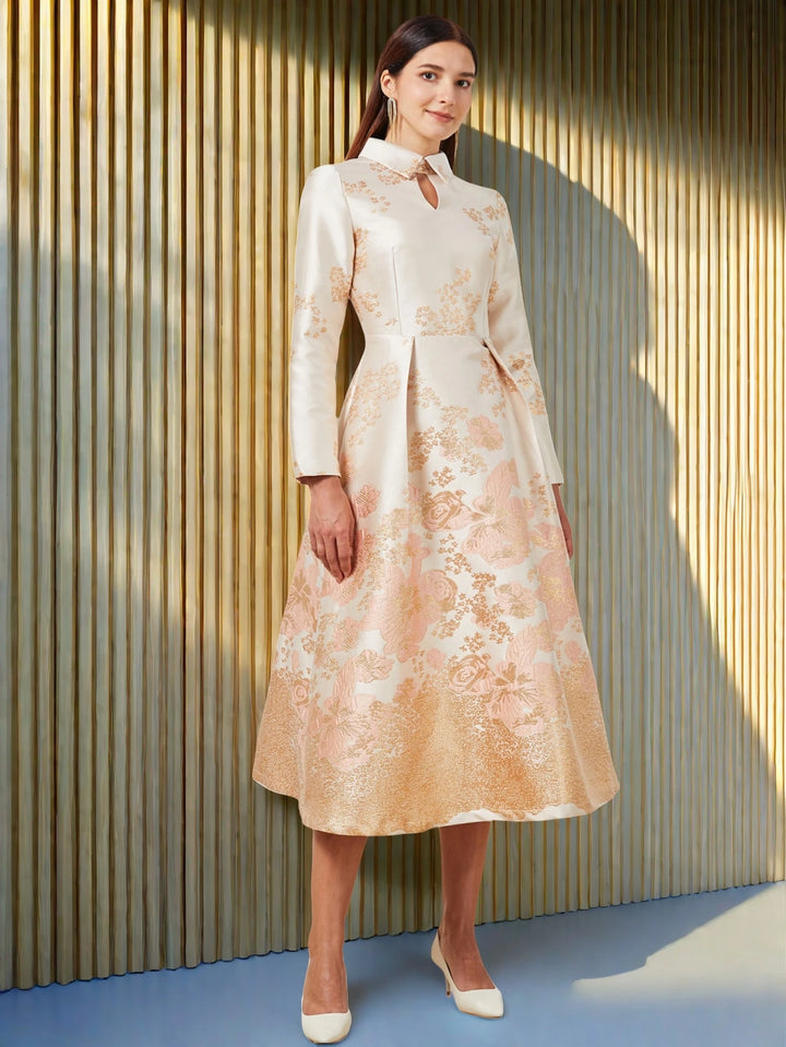 Elegant Floral Lapel Party Dress